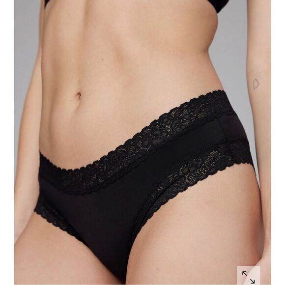 Savage X Fenty Cotton Essentials Lace-Trim Cheeky Panty Black Size S - Picture 1 of 10